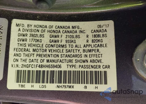 2017 Honda Civic Ex из США, поврежденный, VIN 2HGFC1F48HH659406